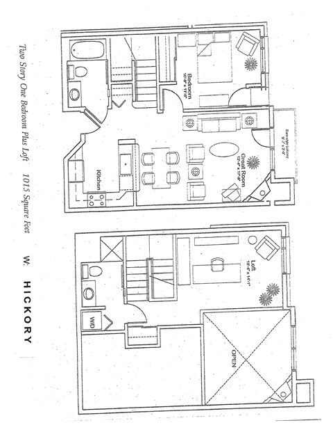 Floor plan for 1 bed, 1 bath, 1015 sqft